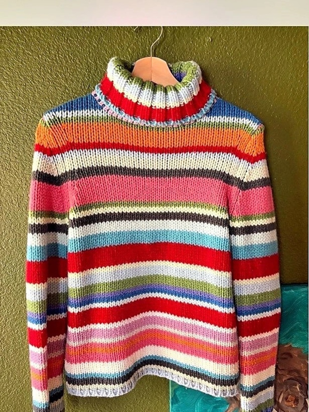 Gap 2001 Holiday Rainbow Striped Knit Turtleneck Sweater